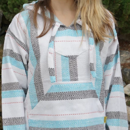 Baja Hoodie Grey/White/Turquoise