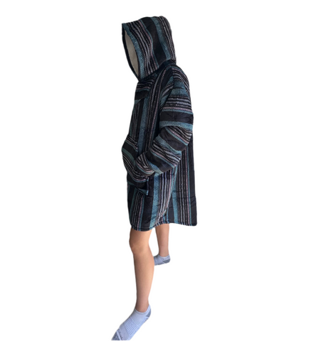 Oversized Blanket Hoodie Sherpa Lined Baja - Black